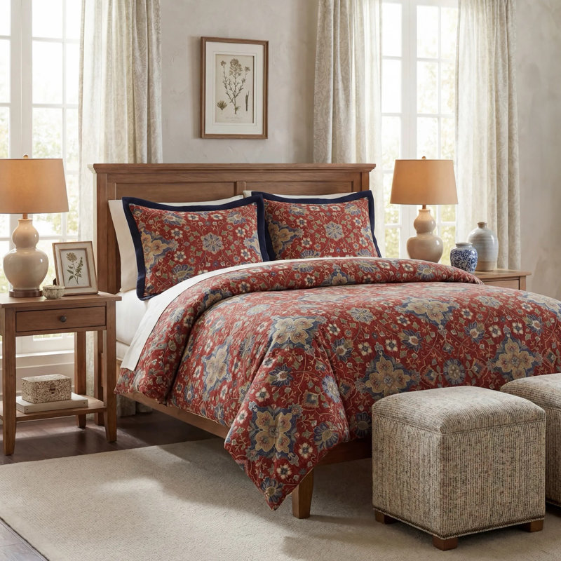 HiEnd Accents Melinda Red/Navy Floral Medallion Western Classic 3
